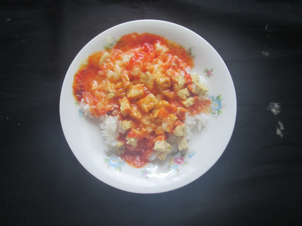 レシピ「ケチャップご飯にテンペ」